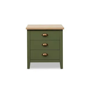 Hastings Three Drawer Bedside Table - Olive Green/Natural - Mocka by Mocka., a Dressers & Chests of Drawers for sale on Style Sourcebook