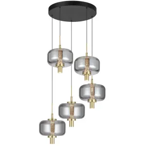 Telbix Volen 5 Light LED Cluster Pendant Black and Smoke by Telbix, a Pendant Lighting for sale on Style Sourcebook