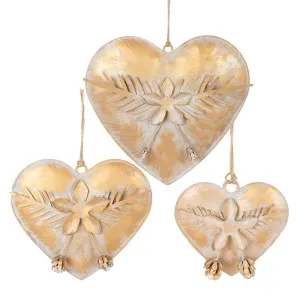 Tiff Gilt Hearts Set of 3 Antique Gold by Florabelle Living, a Christmas for sale on Style Sourcebook