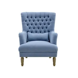 Bayside Slate Blue Hamptons Button Tufted Winged Armchair W/Wooden Legs by Florabelle Living, a Chairs for sale on Style Sourcebook