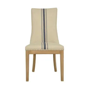 Oakwood Hamptons Linen Dining Chair Natural/Blue Stripe W/ Studs by Florabelle Living, a Chairs for sale on Style Sourcebook