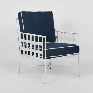 Sheffield Iron Lounge ArmChair White/Navy -Outdoor by Florabelle Living, a Chairs for sale on Style Sourcebook