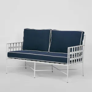 Sheffield Iron 2 seater Lounge Armchair White/Navy -Outdoor by Florabelle Living, a Chairs for sale on Style Sourcebook