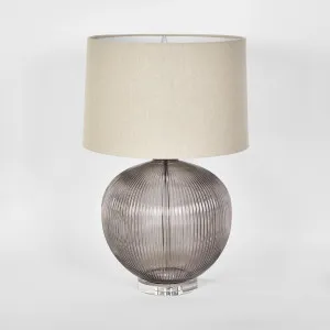 Linden Smoke Glass Table Lamp with Natural Linen Shade by Florabelle Living, a Table & Bedside Lamps for sale on Style Sourcebook