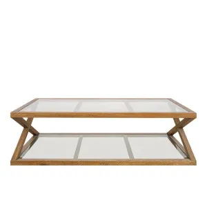 Zoey Cross American Oak Glass Coffee Table 140Cm by Florabelle Living, a Coffee Table for sale on Style Sourcebook