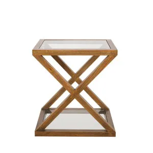Zoey Cross American Oak Glass Side Table by Florabelle Living, a Coffee Table for sale on Style Sourcebook