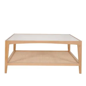 Mila Natural Oak Coffee Table With Rattan Base And Glass Top 100Cm by Florabelle Living, a Coffee Table for sale on Style Sourcebook