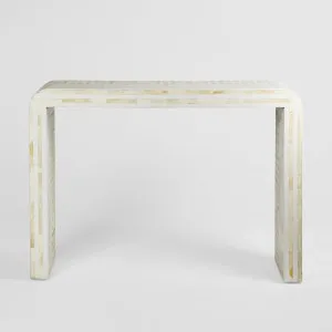Eloise Bone Inlay Curved Console Table White by Florabelle Living, a Console Table for sale on Style Sourcebook