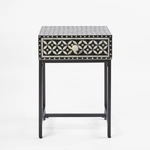 Stella Bone Inlay Bedside Table Black/White/Black Base by Florabelle Living, a Coffee Table for sale on Style Sourcebook