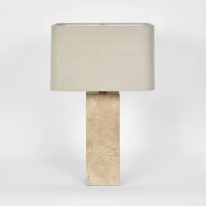 Imperial Travertine Table Lamp with Natural Linen Shade by Florabelle Living, a Table & Bedside Lamps for sale on Style Sourcebook