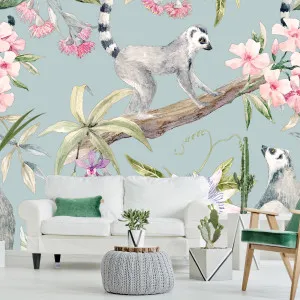 Lemurs And Hibiscus Light Wallpaper by Florabelle Living, a Artwork & Wall Decor for sale on Style Sourcebook
