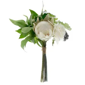 Protea Rose Dusty Miller Mix Bouquet 40cm White by OneWorld Collection, a Plants for sale on Style Sourcebook