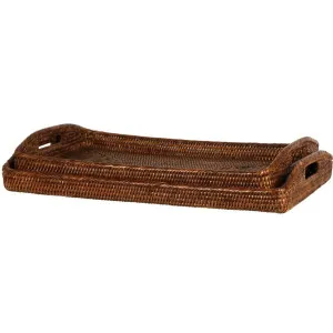 Paume Rattan Rectangle Tray Set 2 Antique Brown by OneWorld Collection, a Tableware for sale on Style Sourcebook