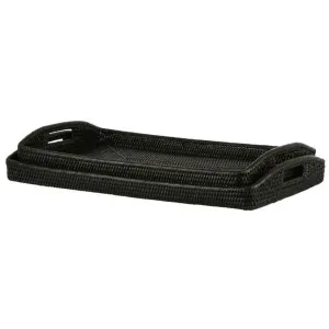 Paume Rattan Rectangle Tray Set 2 Black by OneWorld Collection, a Tableware for sale on Style Sourcebook