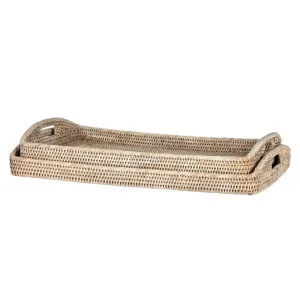 Paume Rattan Rectangle Tray Set 2 White Wash by OneWorld Collection, a Tableware for sale on Style Sourcebook