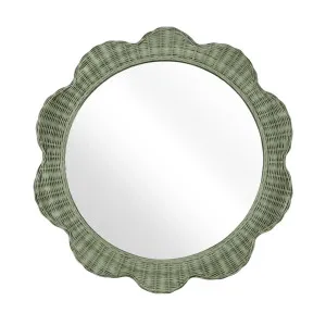 Belle Rattan Scallop Round Mirror Green by OneWorld Collection, a Mirrors for sale on Style Sourcebook