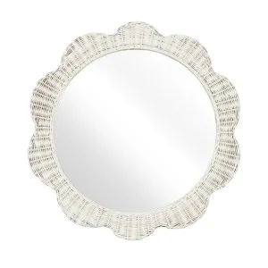 Belle Rattan Scallop Round Mirror White by OneWorld Collection, a Mirrors for sale on Style Sourcebook