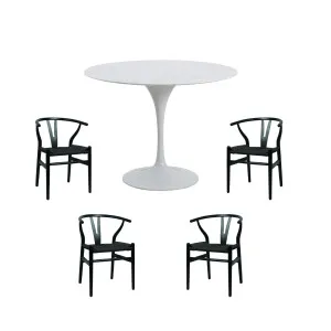Aurora 5 Piece Dining Package - Oval Dining Table Marble White 100cm and 4 x Atlas Black Dining Chairs by OneWorld Collection, a Dining Tables for sale on Style Sourcebook