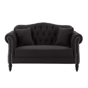 Vaucluse Buttoned Tuffed 2 Seat Sofa Charcoal W/ Studs by OneWorld Collection, a Sofas for sale on Style Sourcebook