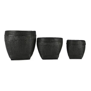 Paume Rattan Planter Set 3 Black by OneWorld Collection, a Plant Holders for sale on Style Sourcebook