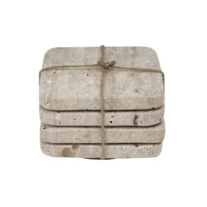 Graze Travertine Coaster Set4 Square Sand by OneWorld Collection, a Tableware for sale on Style Sourcebook