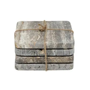 Graze Travertine Coaster Square Dark Brown by OneWorld Collection, a Tableware for sale on Style Sourcebook