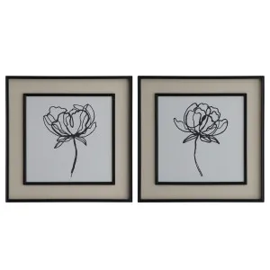 Sketched Flowers In Black Frame With Linen Insert Set 2 by OneWorld Collection, a Artwork & Wall Decor for sale on Style Sourcebook