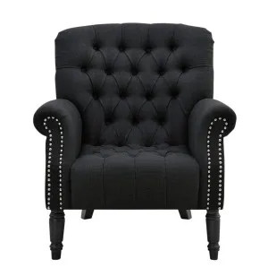 Maurice Charcoal Linen Blend Hamptons Buttoned Armchair W/Studs by OneWorld Collection, a Chairs for sale on Style Sourcebook