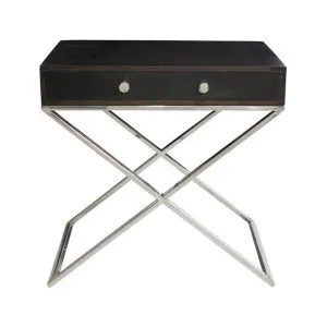 Dark Wood & S/Steel Side Table With Drawer by OneWorld Collection, a Side Table for sale on Style Sourcebook