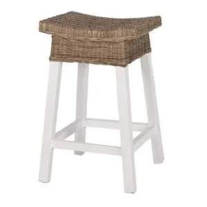 White Wood & Rattan Hamptons Barstool by OneWorld Collection, a Bar Stools for sale on Style Sourcebook