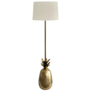 Capricorn Antique Brass Pineapple Floor Lamp with Natural Linen Shade by OneWorld Collection, a Floor Lamps for sale on Style Sourcebook