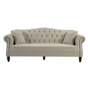 Vaucluse 3 Seat Hamptons Buttoned Sofa Beige Linen Blend by OneWorld Collection, a Sofas for sale on Style Sourcebook
