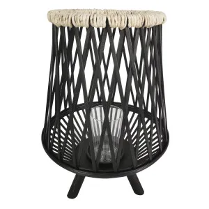 Ballito Black Rattan Hurricane With Natural Trim by OneWorld Collection, a Lanterns for sale on Style Sourcebook