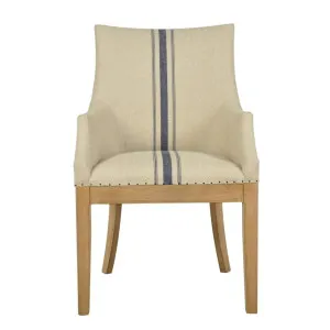 Oakwood Hamptons Linen Dining Chair Natural/Blue Stripe W/ Studs by OneWorld Collection, a Chairs for sale on Style Sourcebook