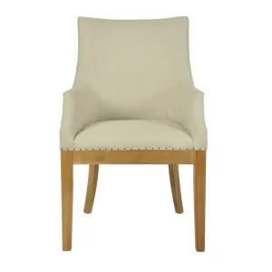 Oakwood Hamptons Linen Armchair Natural W/ Studs by OneWorld Collection, a Chairs for sale on Style Sourcebook