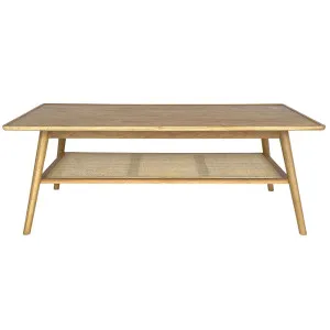 Malmo Natural Oak Rectangle Coffee Table with Rattan Shelf Lacquered Finish by OneWorld Collection, a Coffee Table for sale on Style Sourcebook