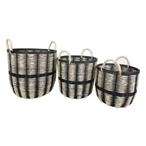 Ballito Set Of Three Black And Natural Rattan Baskets by OneWorld Collection, a Baskets & Boxes for sale on Style Sourcebook