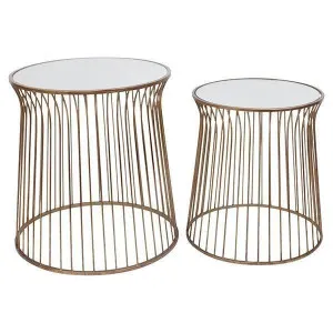 Set 2 Antique Gold Mirrored Side Tables by OneWorld Collection, a Side Table for sale on Style Sourcebook