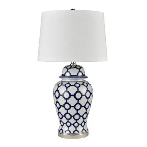 Lucca Blue & White Jar Shaped Lamp & Shade - Lamp Base & Shade by OneWorld Collection, a Table & Bedside Lamps for sale on Style Sourcebook