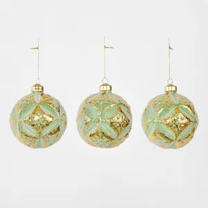 Diamond Embossed Baubles Sage Green - Set of 3 by Florabelle Living, a Christmas for sale on Style Sourcebook