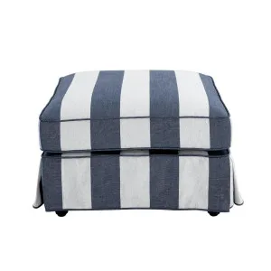 Noosa Hamptons Ottoman Denim/Cream Stripe by Florabelle Living, a Stools for sale on Style Sourcebook