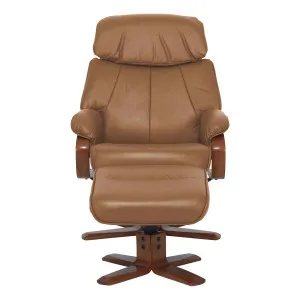 Turner Recliner Chair + Ottoman in PU Camel / Chocolate Leg by OzDesignFurniture, a Chairs for sale on Style Sourcebook