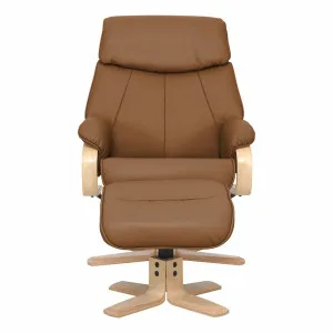 Turner Recliner Chair + Ottoman in PU Camel / Natural Leg by OzDesignFurniture, a Chairs for sale on Style Sourcebook