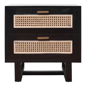 Rita Bedside Table 2 Drawer in Mindi Black / Rattan by OZ Design, a Bedside Tables for sale on Style Sourcebook