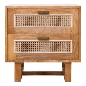 Rita Bedside Table 2 Drawer  in Mangowood Clear / Rattan by OZ Design, a Bedside Tables for sale on Style Sourcebook
