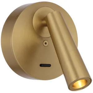 Telbix Lodan Slim Cylinder LED Wall Light with Rotating Head Brass by Telbix, a Outdoor Lighting for sale on Style Sourcebook