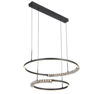 Telbix Brera 2 Tier Ring Tricolour LED Pendant with Crystals Black by Telbix, a Pendant Lighting for sale on Style Sourcebook