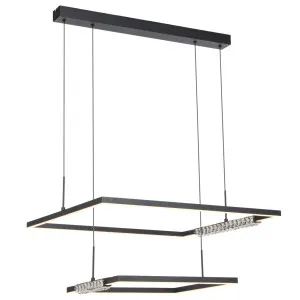 Telbix Zafra 2 Tier Cascading Square Tricolour LED Pendant with Crystals Black by Telbix, a Chandeliers for sale on Style Sourcebook