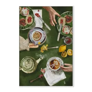 Ex Display - Tea O'Clock, By Ekaterina Zagorska 60cm x 90cm Framed Canvas - White Frame by Interior Secrets - AfterPay Available by Interior Secrets, a Clocks for sale on Style Sourcebook