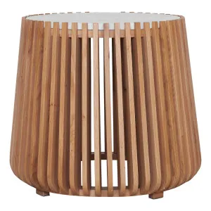 Pila Round Side Table 60cm in American Oak / Carrara Marble by OZ Design, a Side Table for sale on Style Sourcebook